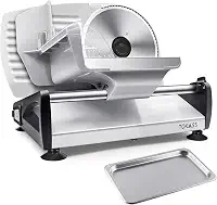 Cortador de carne, fatiador elétrico de alimentos com lâmina removível de aço inoxidável de 19 cm, cortador de carne de espessura ajustável para uso doméstico, proteção contra bloqueio infantil, fácil
