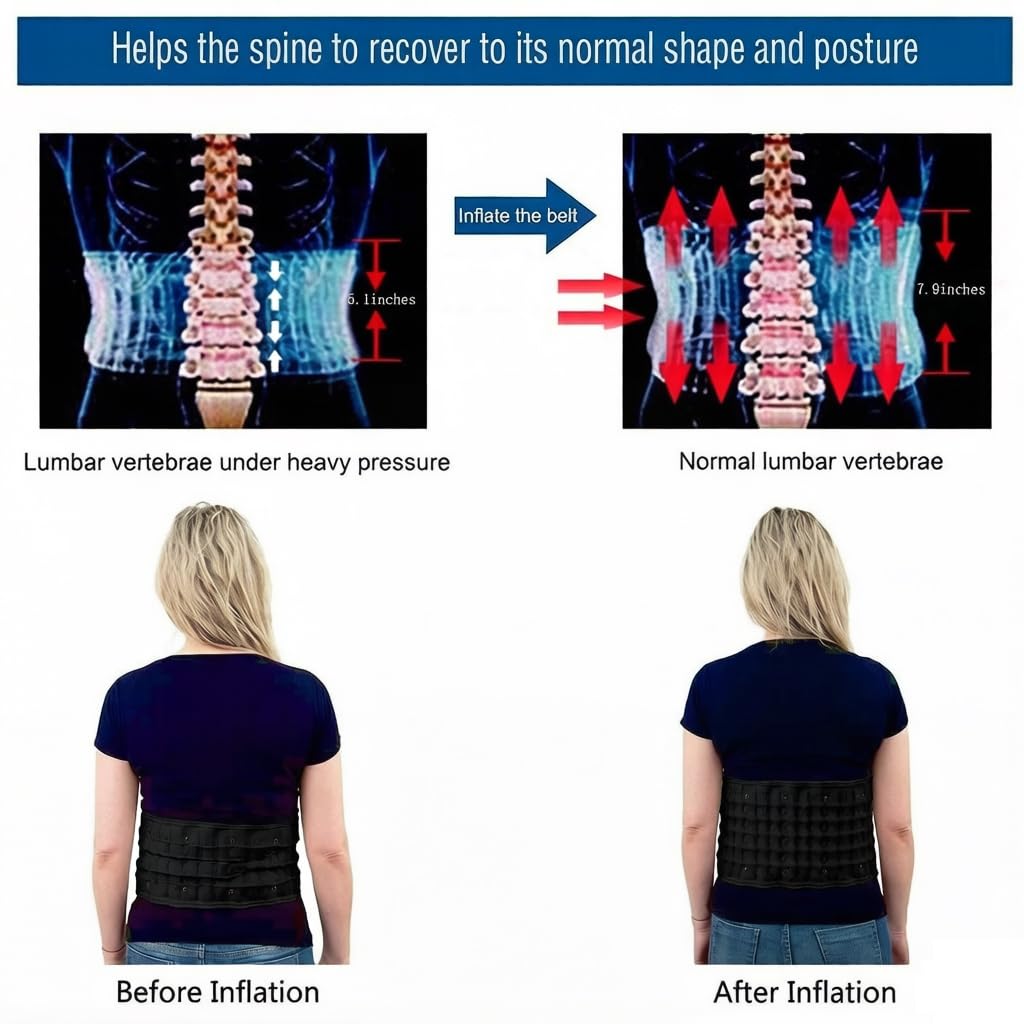 HEYOUTH Fascia Lombare Supporto Schiena,Cintura Posteriore di Decompressione Tutore gonfiabile,Busto Ortopedico Lombare,per Uomini e Donne,Regolabile,per Ernia Del Disco,Sciatica,vita 29-49" (Black)