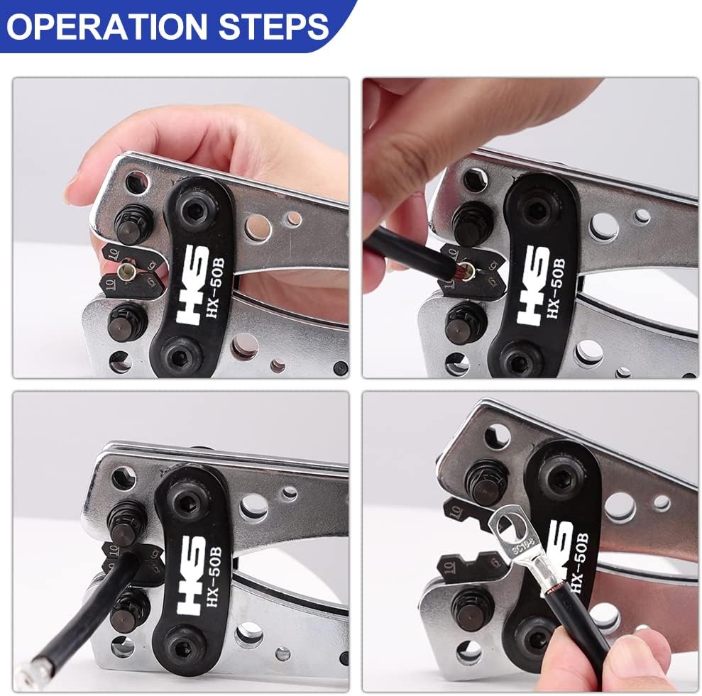 HKS Battery Cable Lug Crimping Tool 10-1 AWG with Cutter, 170 Pcs Tinned Copper Lugs Kit & 210Pcs 3:1 Ratio Adhesive Lined Heat Shrink Tubings - Marine Grade Shrink Wrap HX-50B