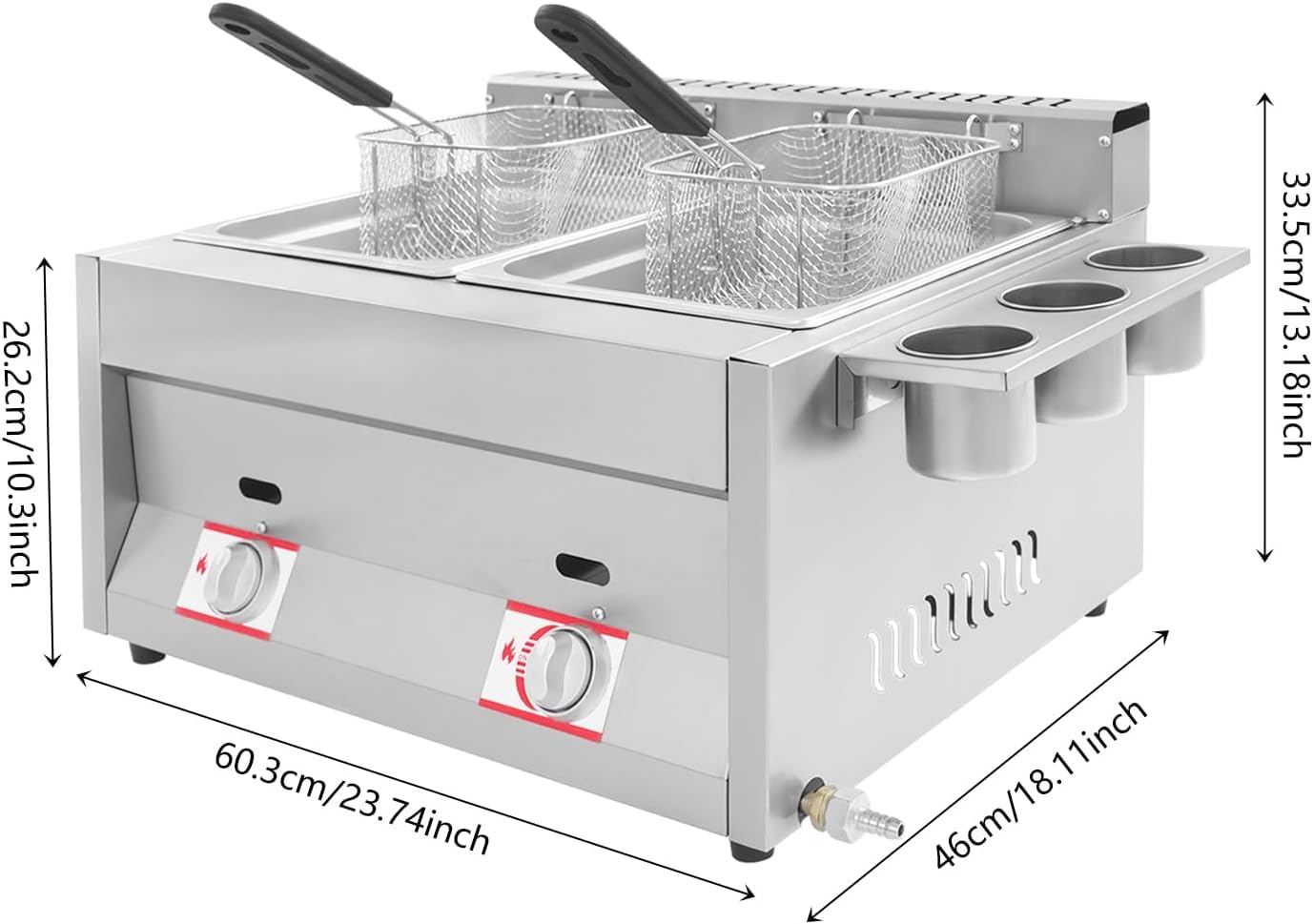 Freidora de Gas Profesional 12L, Doble Tanque de Acero Inoxidable, Control de Temperatura Independiente para Restaurante, Food Truck y Catering | Cocina Comercial de Gran Capacidad
