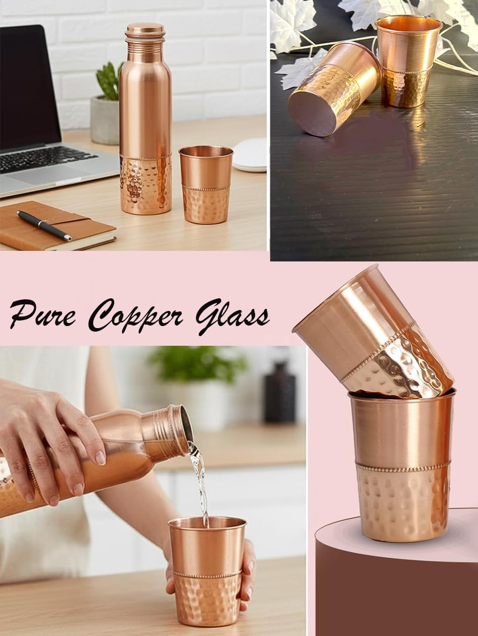 Pure Copper Tumblers for Storing and Drinking Water for Ayurvedic Ayurveda Health Benefits | Copper Water Drinking Glass | 350 ml (11.8 fl. oz. (2) - Image 2