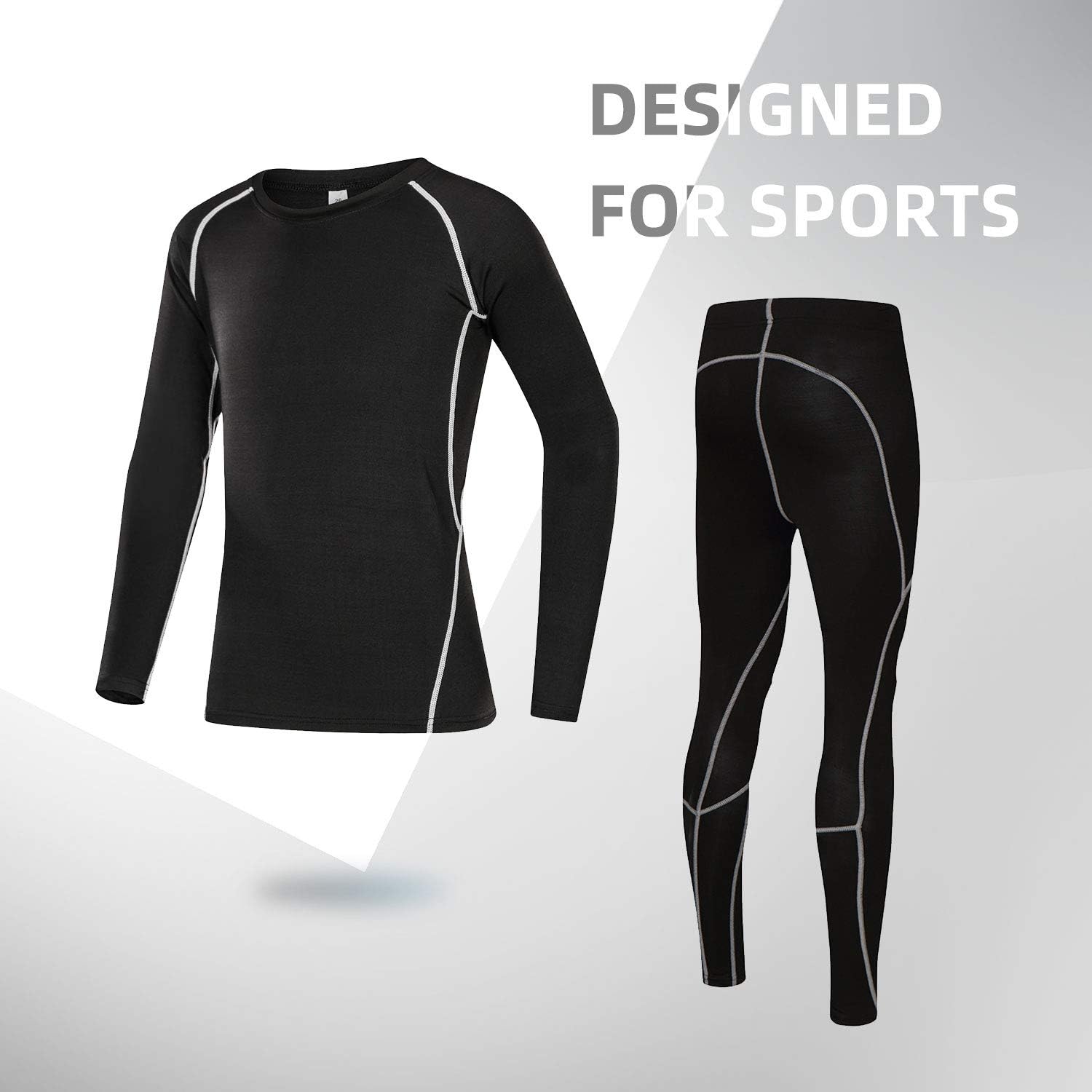 2/3/4 Pcs Boys Girls Base Layer Athletic Compression Leggings and Shirts Thermal Underwear Set Running Pants Tights - Image 3