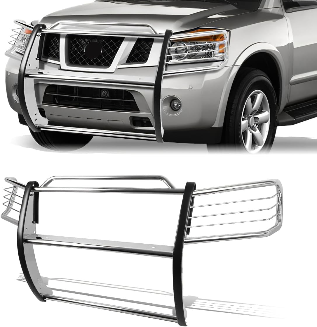 Front Bumper Brush Grille Guard Compatible with Nissan Titan 2004-2015, Compatible with Nissan Armada 2005-2015, Powder coated Black