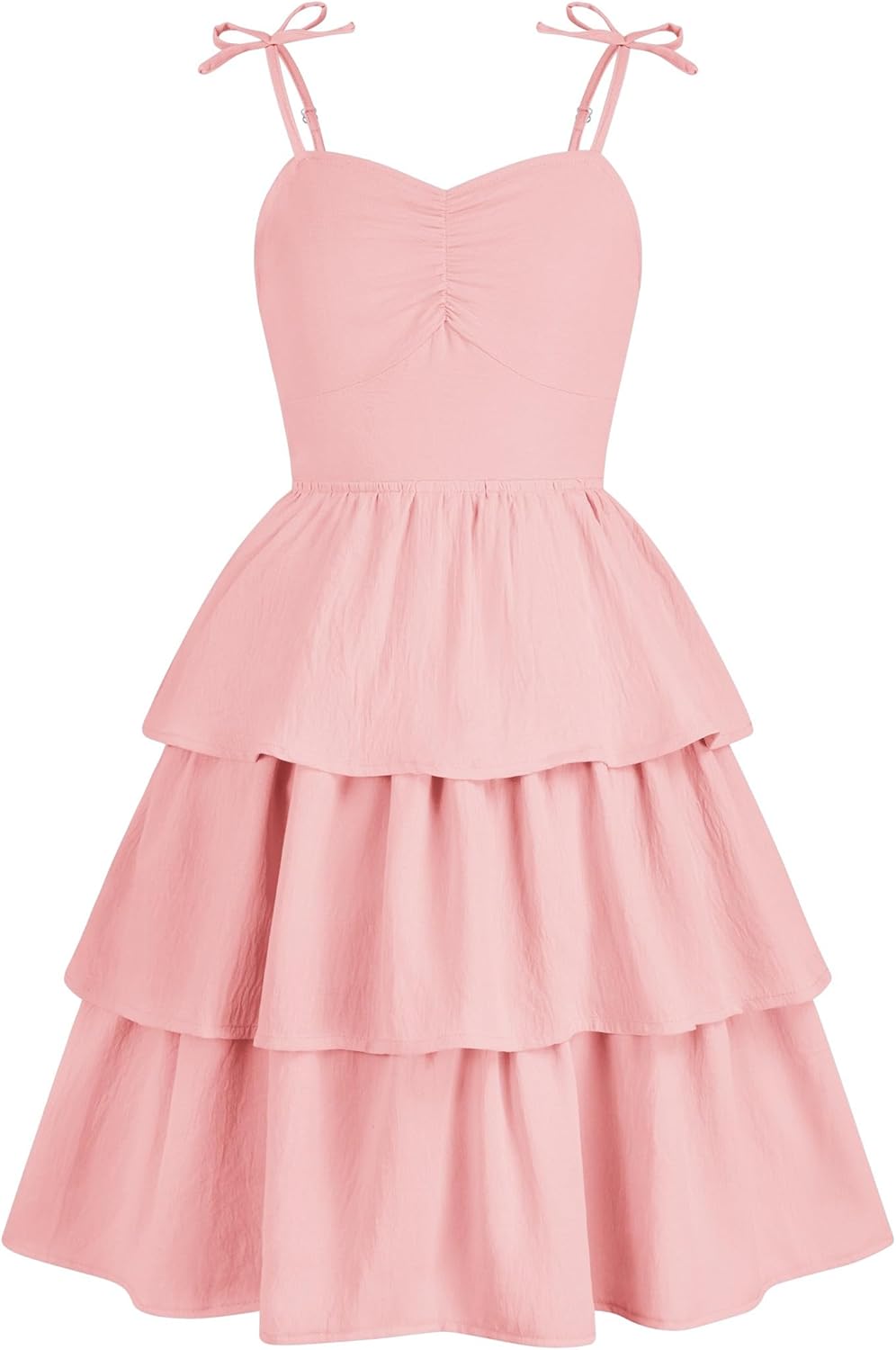HOZIY Girls Summer Dress Teen Spaghetti Strap Ruched Sweetheart Short Dresses Kids Junior Ruffle Tiered Sundresses 7-16 Years