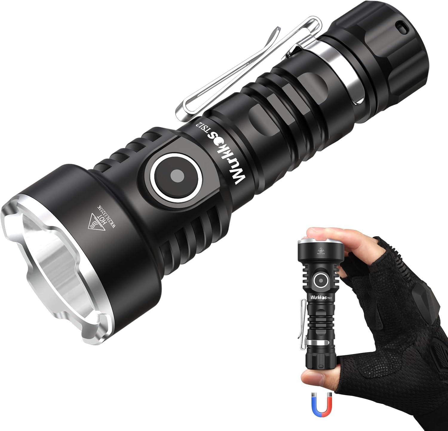Wurkkos TS12 Mini Lampe de Poche à LED 1350 Lumens Portée 473 m, Étanche étanche ipx8 torche rechargeable pour Le Camping, L'outdoor et Les Urgences
