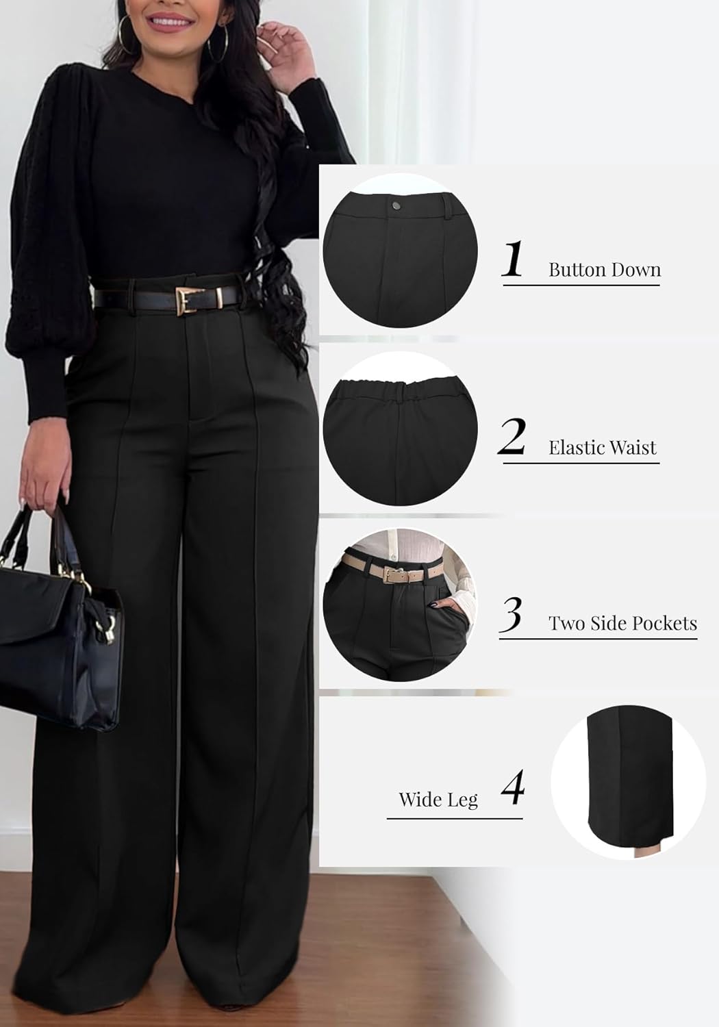 DINGANG Wide Leg Work Pants Women High Waisted Slacks Dress Pant Business Office Trousers - Image 4