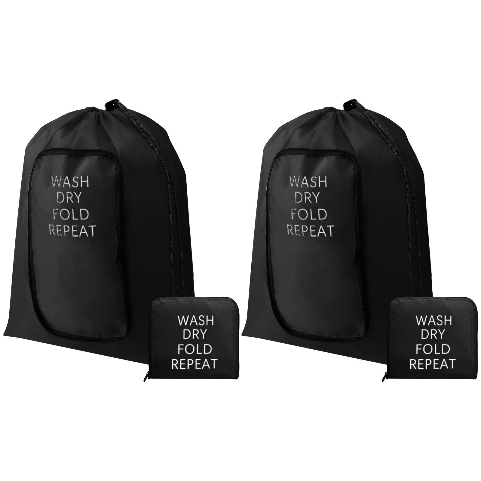 Photo 1 of 2 Pcs Travel Laundry Bag Washable Dirty Clothes Bag with Drawstring and Zipper for Suitcase, 22 x 18 Inch (Black,Classic)