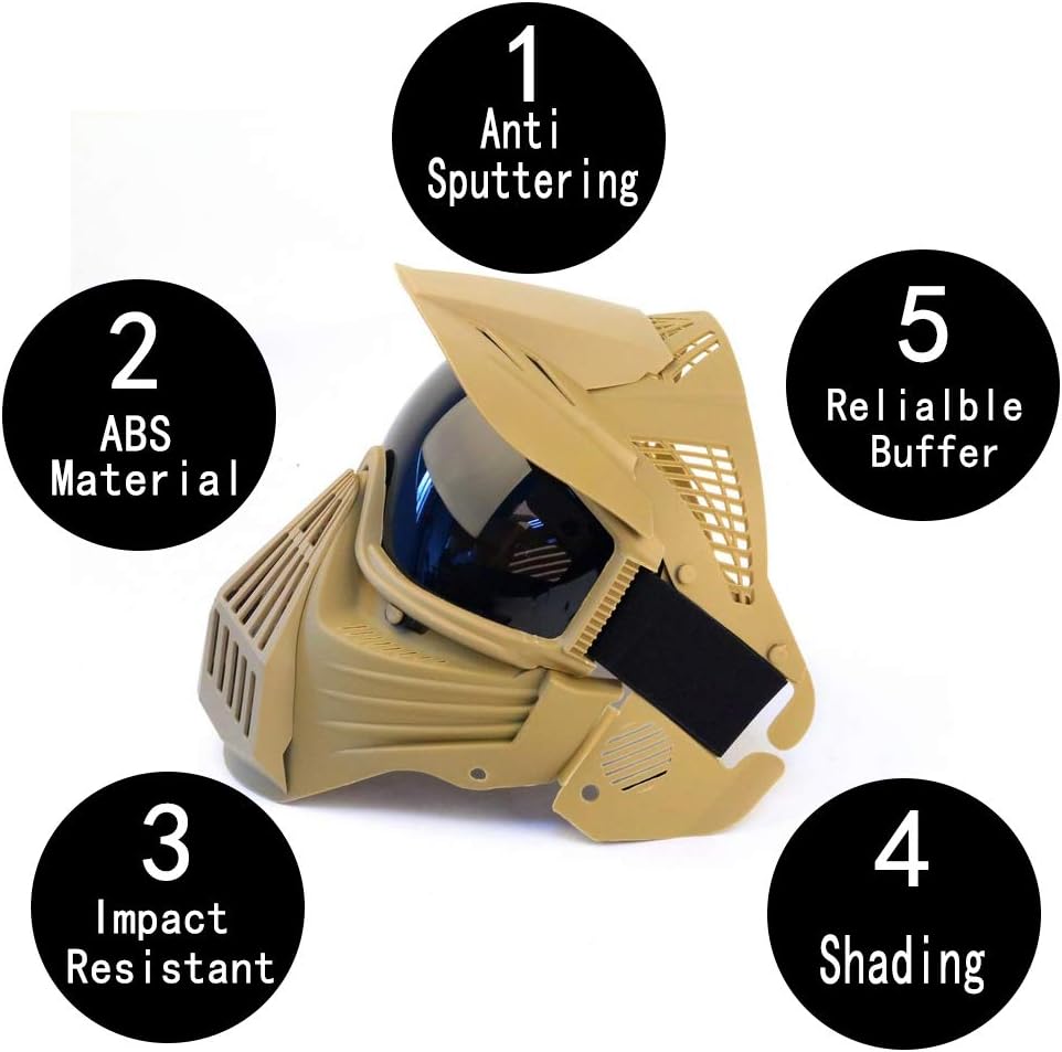 Tactical Mask Airsoft Masks, for Airsoft BB Hunting, CS Game Full Face Tactical Gear, Impact Resistant with Goggles, Motocross Skiing Outdoor Activities