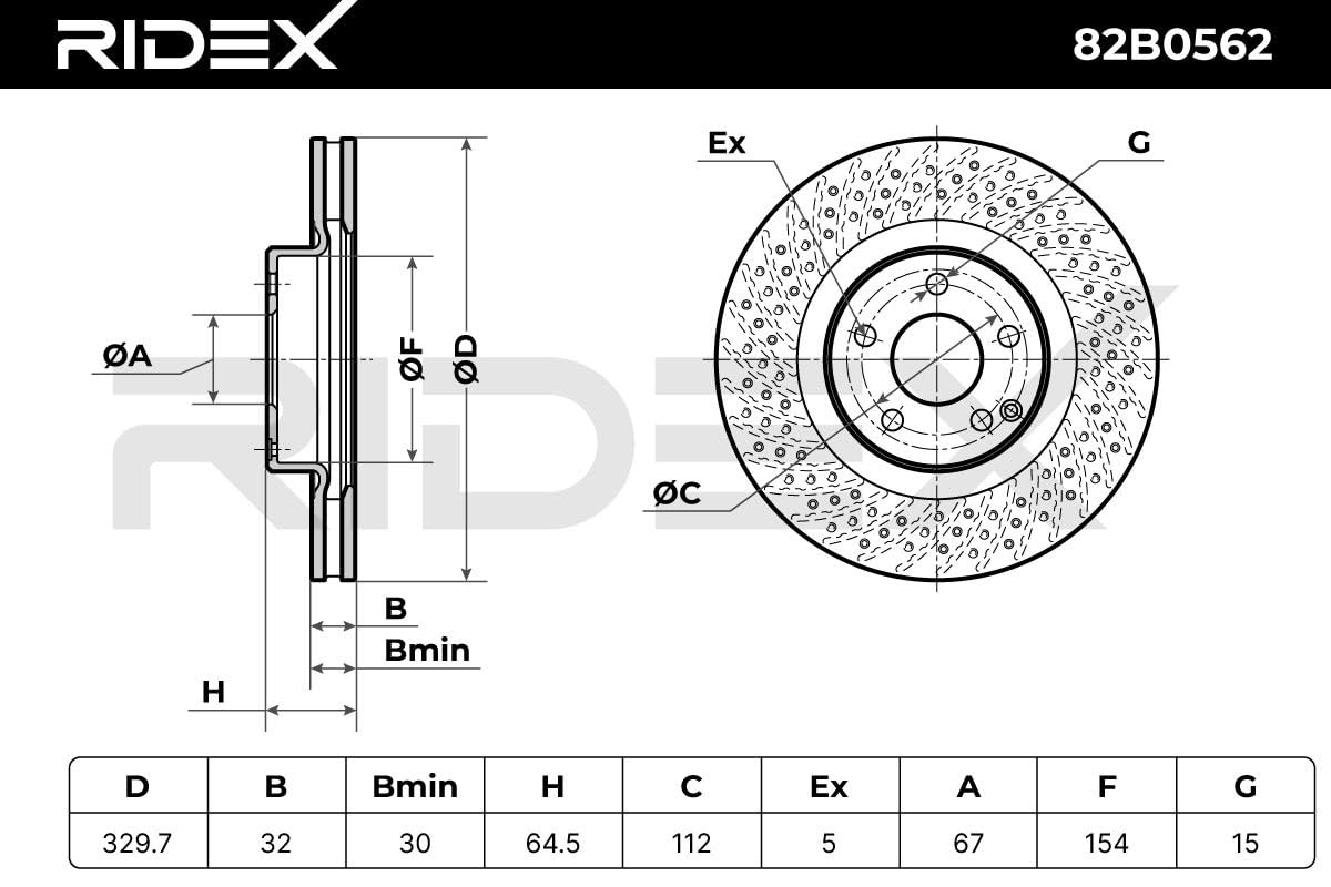 RIDEX 82B0562 2x Disco de freno Delantero sin tornillos Compatible con MERCEDES-BENZ Clase E Sedán W211