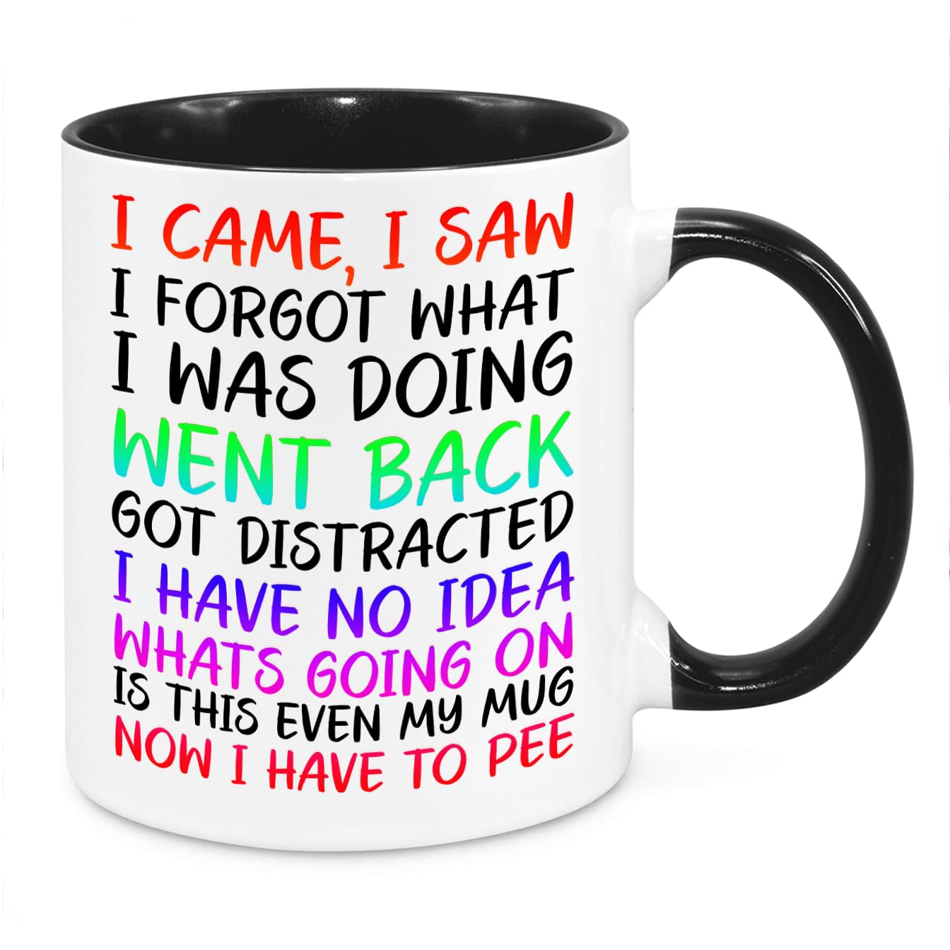 Cherish Charlie Designs I Came I Saw I Forgot Mug - Funny Novelty Gift Silly Present Mugs for Women Birthday Christmas for Mum Dad Friend Sister for Men Colleague Secret Santa Work Quotes (Rainbow)