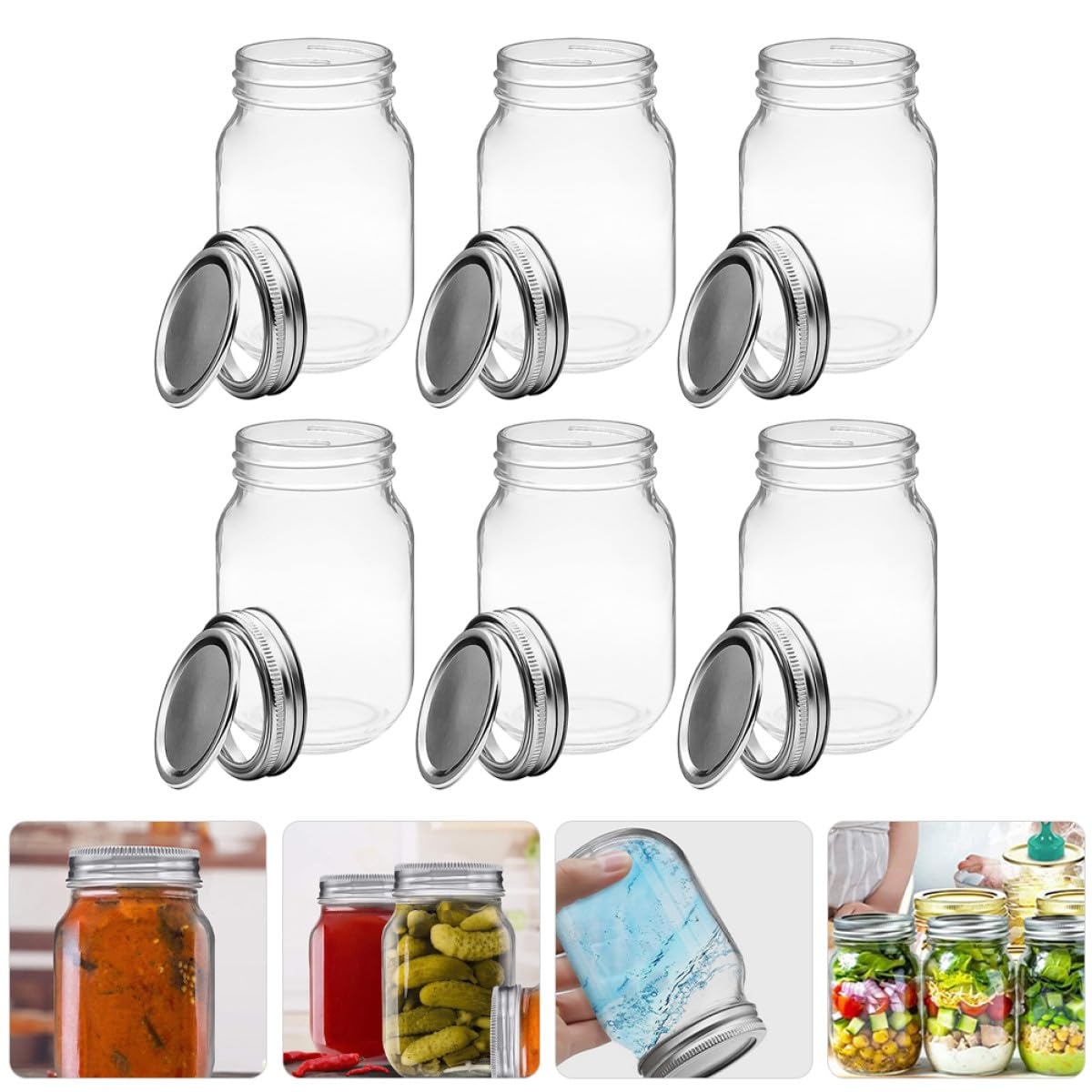 Artibetter 6pezzi Barattoli Mason in Vetro con Coperchio Vite Contenitori per Frutta Gelatine Dessert Conservazione Alimentare per Frigo o Dispensa
