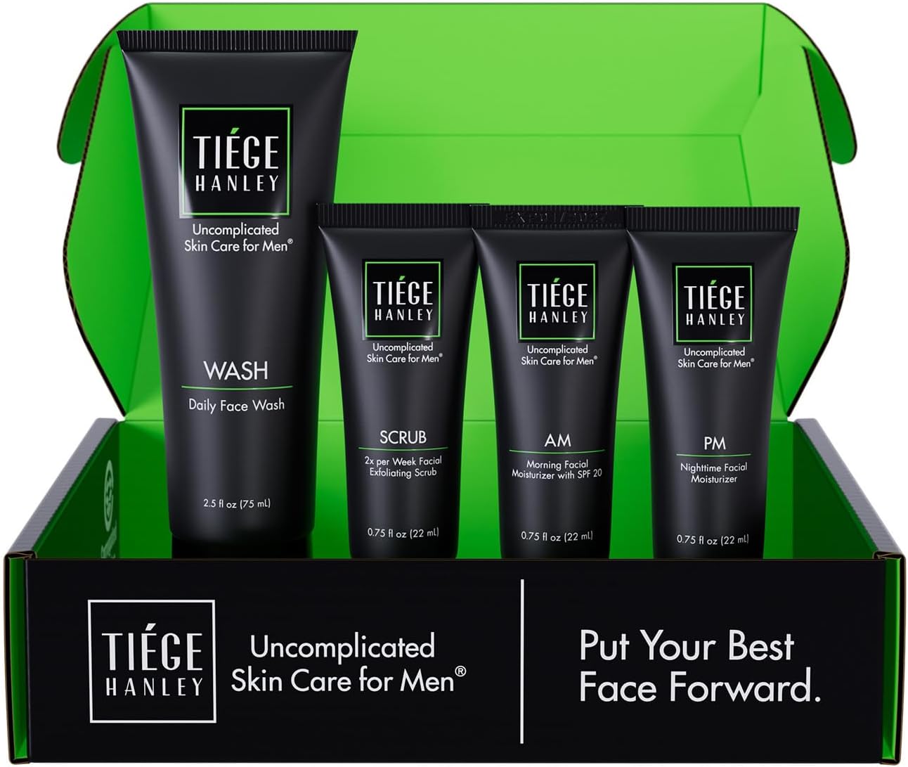 - Tiege Hanley Skin Care Set for Men, Essential Routine, System Level 1, Daily Face Wash, Facial Scrub, Moisturizer With SPF, and Night Cream for Healthy, Hydrated Skin, Men’s Skin Care, 4 Piece Kit