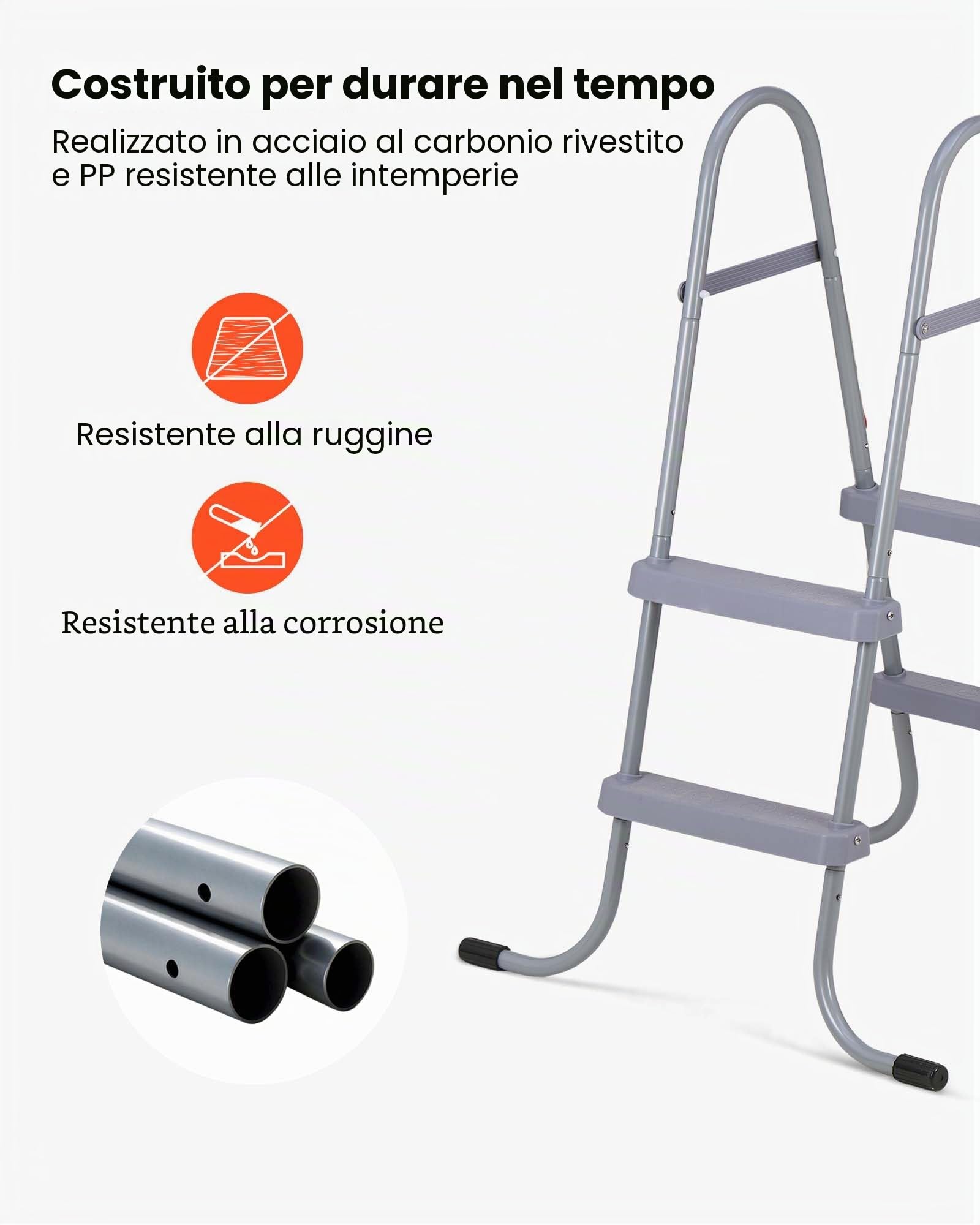VEVOR Scaletta per Piscine Fuori Terra, Scala di Sicurezza per Piscine a 2 Gradini con Struttura ad A, Altezza 83,8 cm, Telaio in Acciaio, Gradini Antiscivolo, Portata 136 kg, Installazione Facile