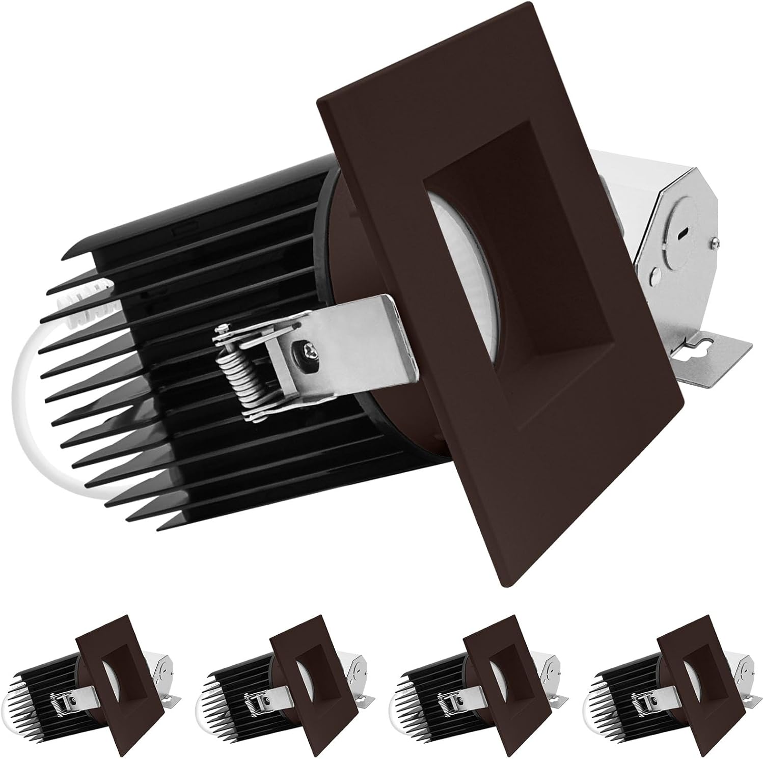 LUXRITE 4 Inch Recessed Light, Regressed Canless LED Spotlight, 5CCT 2700K-5000K, CRI90, 22W, 1700 Lumens High Output, 60º Wide Flood, Square Bronze Trim, Dual Dimmable, IC & Wet Rated (4 Pack)