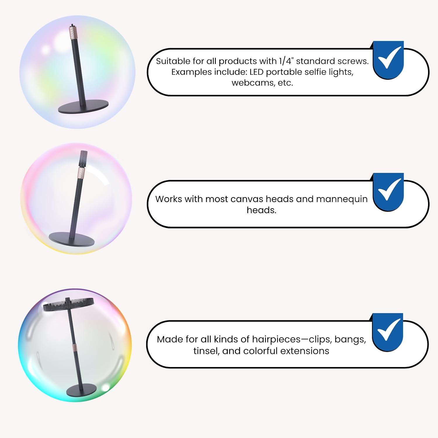 Adjustable Hair Extension Stand – Matte Black Metal, 11"–17.5" Height, Tangle-Free Storage & Display for Bangs, Clip-Ins, Color Strips, Colored Clip Hair Extensions & More, Non-Slip Base, Easy Assembly