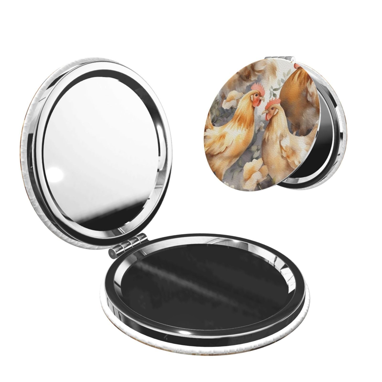 DWVTSLH Chicken Duck Compact Mirror for Purse, Double-Sided 2X/1X Magnifying Mirror for Women Men, Travel Makeup Mirror for Handbag, Handheld Vanity Mirror for Gift