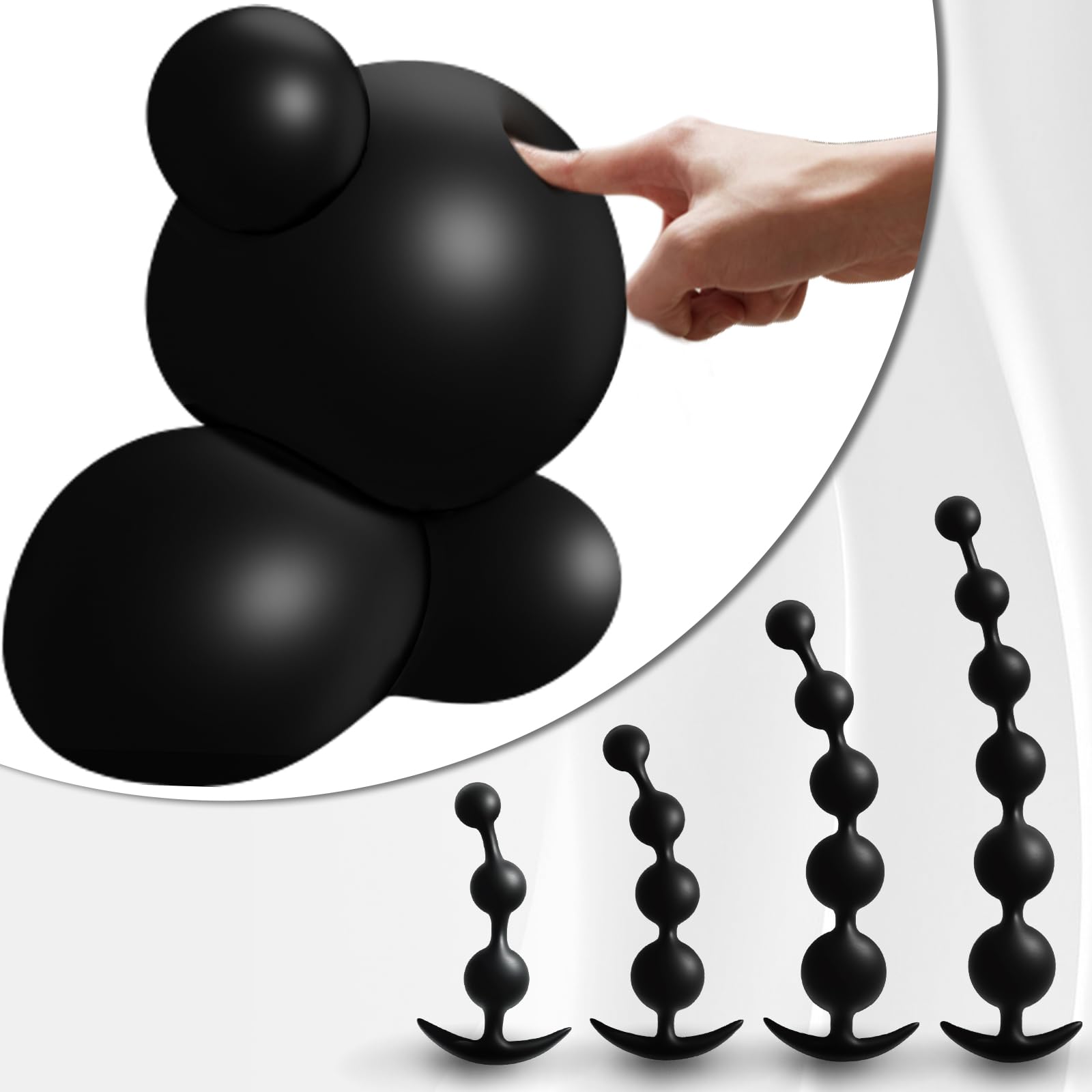 AMAZBEE Bolas Anales de silicona con bolas de diferentes tamaños Pliable & skin friendly anal beads sex toy with narrow flared base butt plug dildo for men women black (5 Bead)