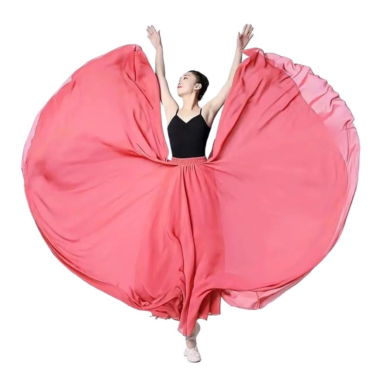 720-Grad-Chiffonrock for Ballett, Bauchtanz, Damen, doppellagige Lange Röcke, Tänzer-Übungskleidung, Bühnenauftrittsröcke Festival Performance Kleidung(Watermelon Red,XS Length 80cm)