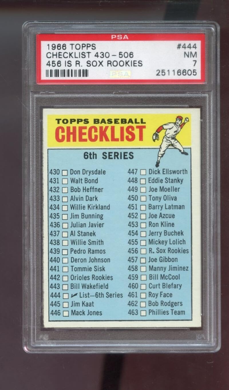 1966 Topps #444 Checklist 6th Series 456 is R. Sox Rookies PSA 7 Graded Baseball Card MLB