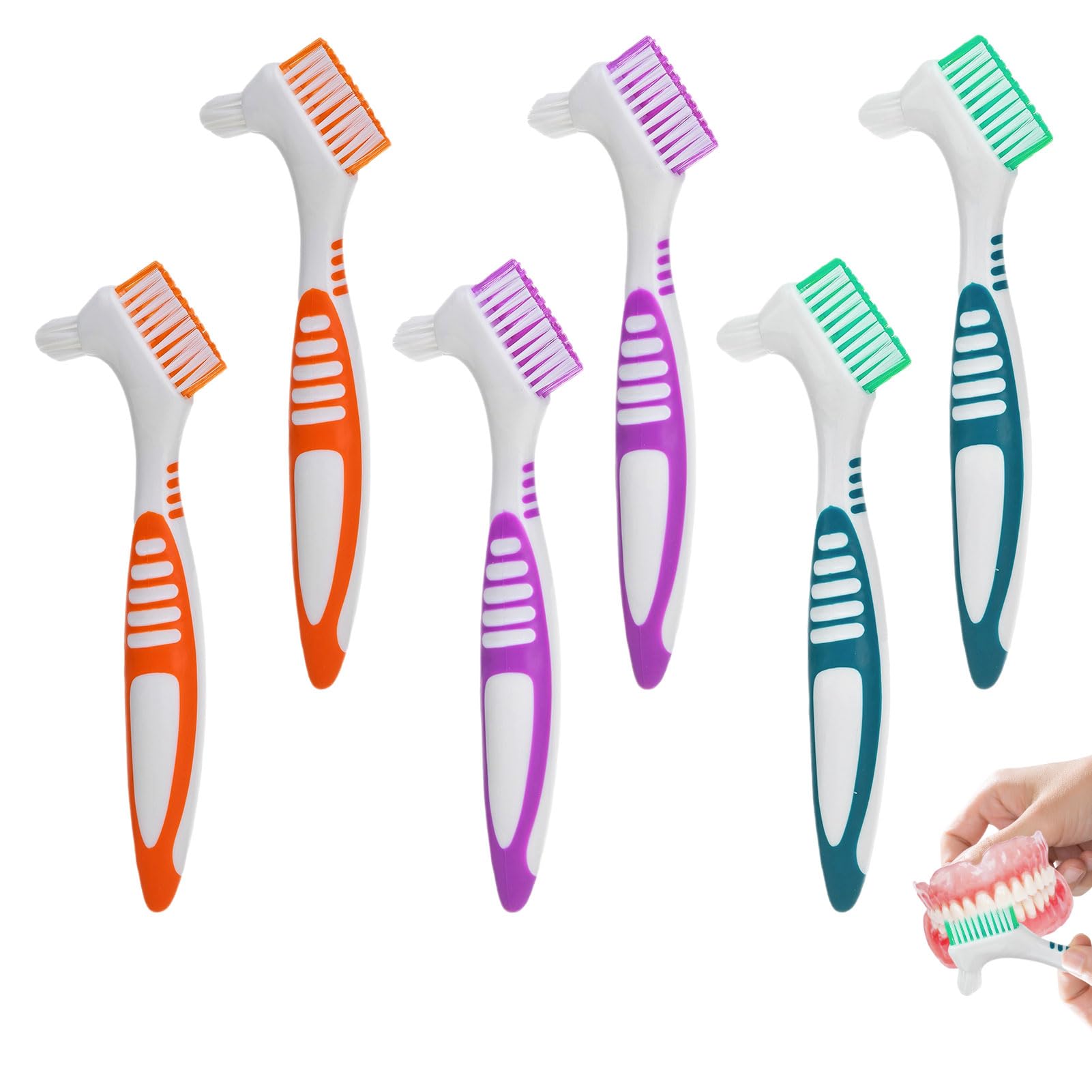 Denture Brush 6pcs Double Bristle Denture Toothbrush for Cleaning Retainers Retainer Brush (Purple, Green,Orange)-image-15