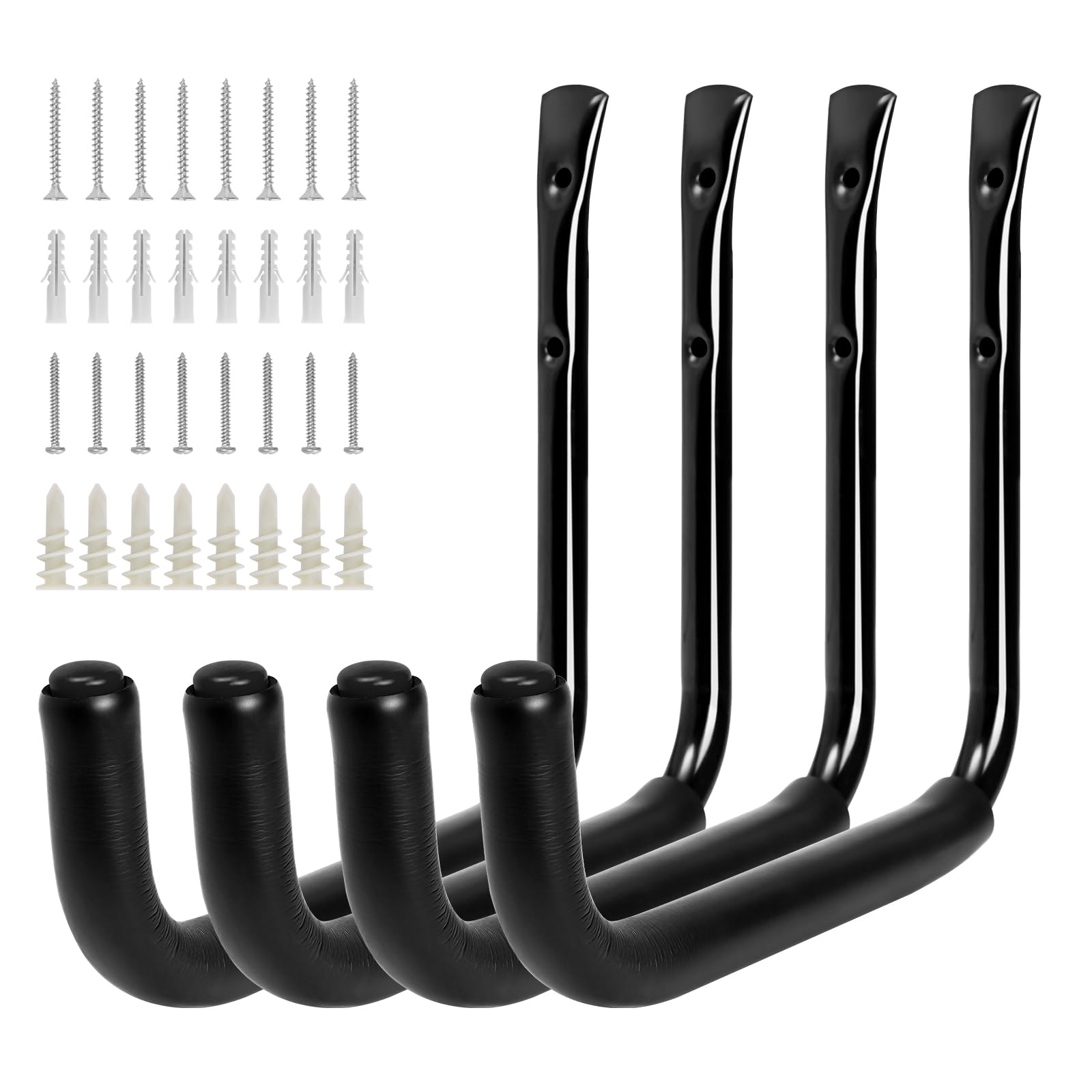 KURUI Ganchos de pared para organización de garaje de 10 pulgadas, soporte de manguera de agua resistente de 66 libras para colgar escaleras, cable de extensión, cable de herramientas de jardín, 4