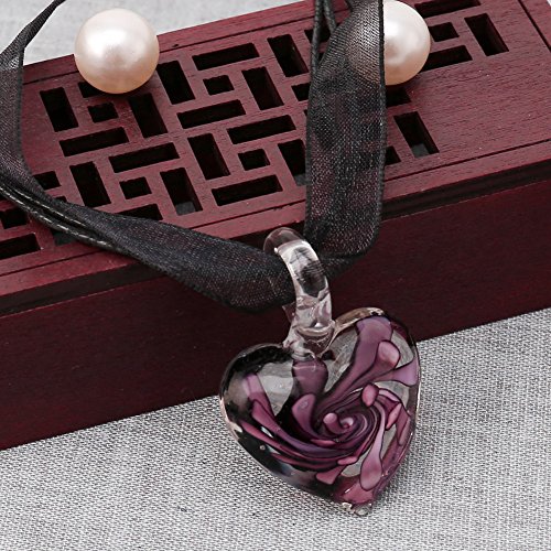 Collar de corazón de cristal de Murano morado con cinta elegante 4