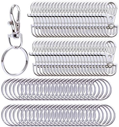 Livder Metal Swivel Lanyard Snap Hooks and Split Key Rings Chain Hook Keychain, 100 Pieces