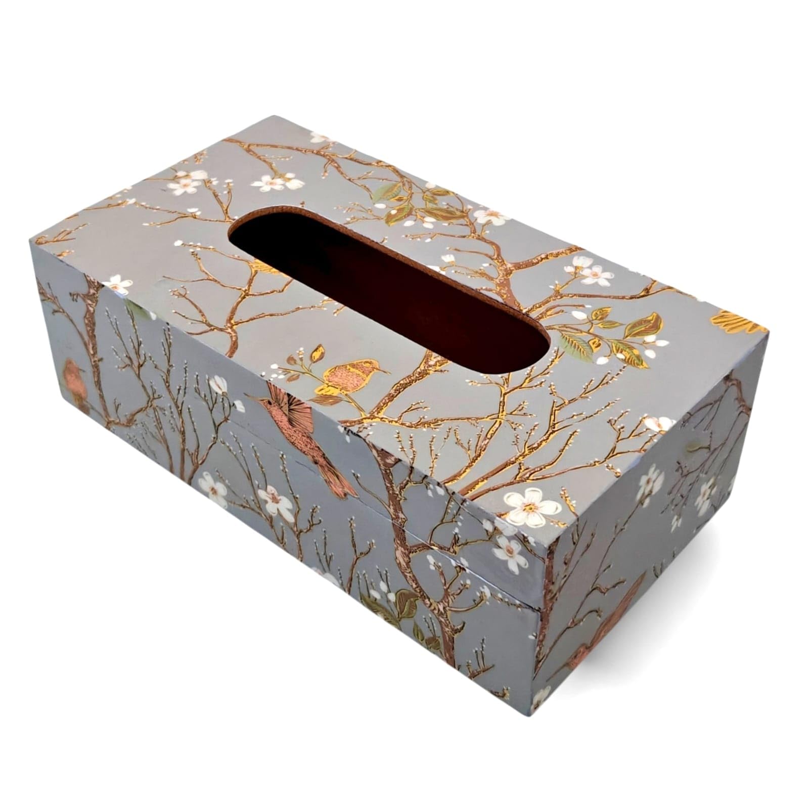MDF Wooden Tissue Box Holder | Decorative Bird & Floral Printed Tissue Paper Dispenser Box | Premium Facial Tissue Organizer for Home, Office, Car, Bathroom & Dining Table | Grey-image-15