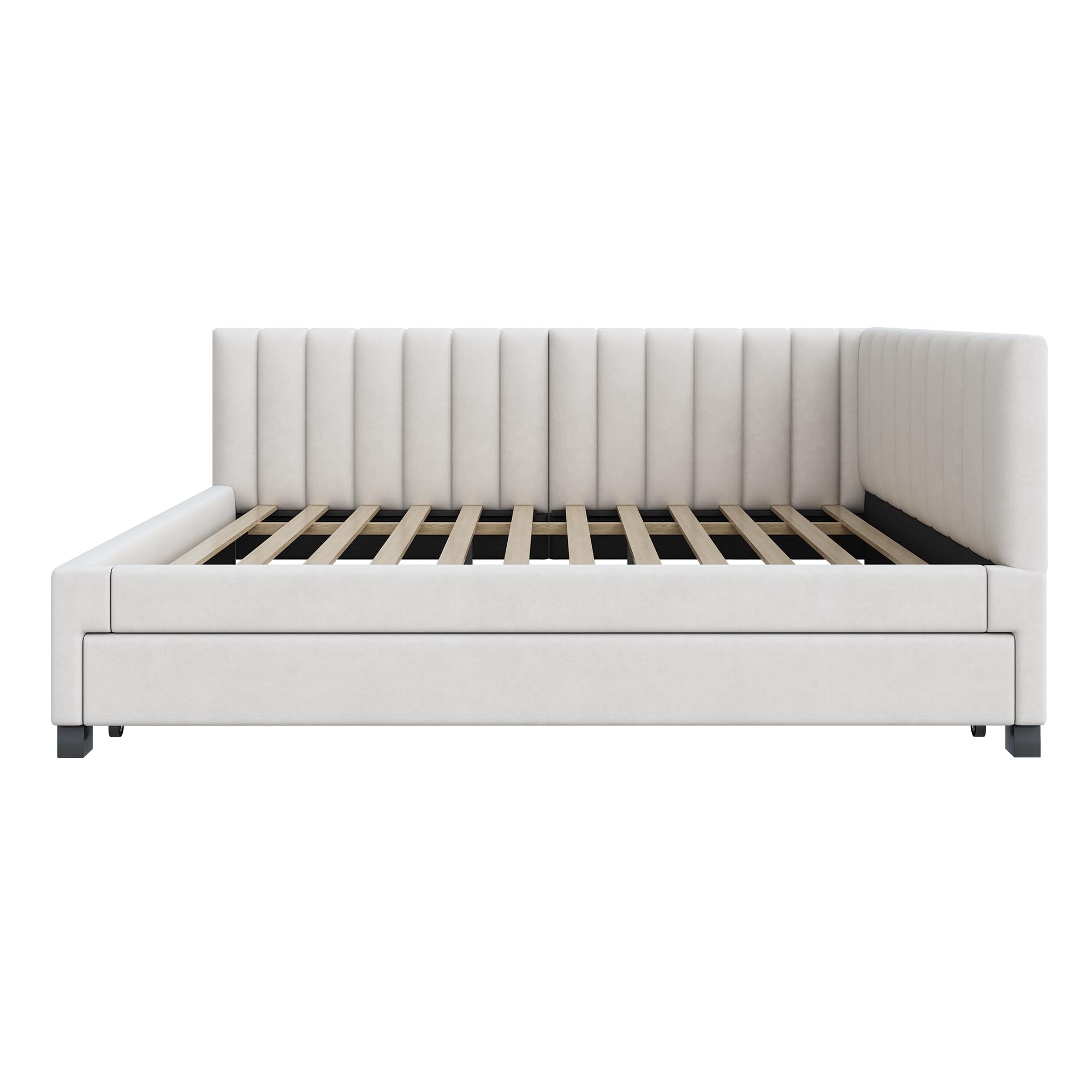 Letto imbottito 140x200 cm divano letti con letto estraibile matrimoniale per adulti bed multifunzionale con rete a doghe per gli ospiti letti a terra beige