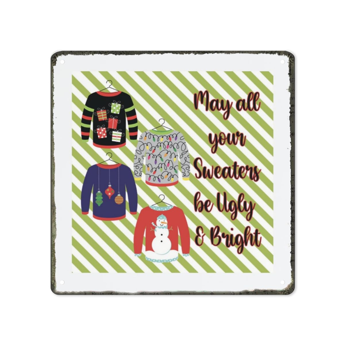 rayprint Christmas Ugly Sweater Vintage Merry Christmas Metal Tin Sign Home Bar Cafe Garage Wall Decor 12 x 12 Inch