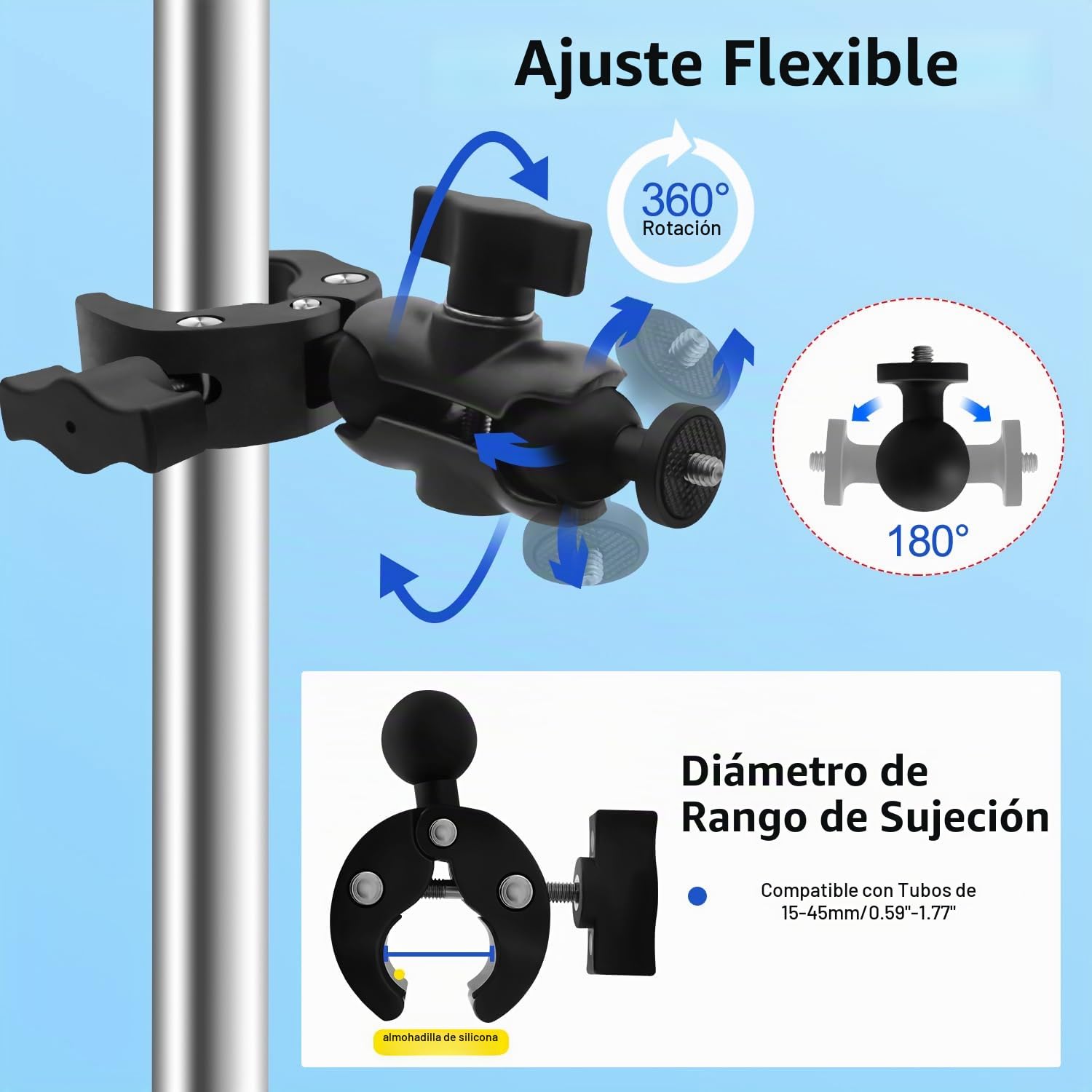 Bicicleta Trasero Montaje Kit para 47" Invisible Selfie Palo compatible con Insta360 X5-X Doble Manillar Abrazadera compatible con DJI OSMO 360/NANO/Action 5-3 Ciclismo Motocicleta UTV Vlog Grabación