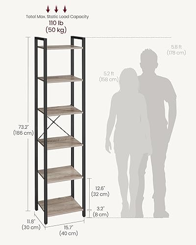 Miniatura 10 de VASAGLE Estantería de almacenamiento de 5 niveles con marco de acero, para sala de estar, oficina, estudio, pasillo, estilo industrial, marrón
