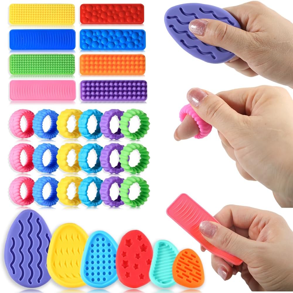 32 Pack Sensory Fidget Toys for Kids-Quiet Squishy Stress Relief Packs with Textured Rings, Suction Toys & Worry Stones,Autism & ADHD Calming Toys for Classroom Prizes, Travel, Office & Treasure Box