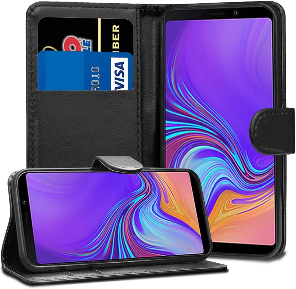 WALLY Custodia A Portafoglio Per Samsung Galaxy A9 (2018), Similpelle Nera Con Tasca Per Carte E Chiusura Magnetica