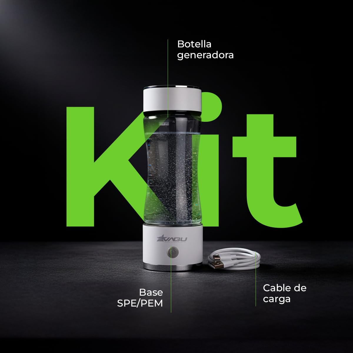 Botella de Agua Hidrogenada – 1300 PPB de Hidrógeno Molecular – Tecnología SPE/PEM de Alta Pureza – Agua con ORP Reducido – 450 ml (Molecular Curve)