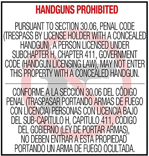 Amazon.com: Section 30.06 No Open Carry Texas Gun Sign, Outdoor Window ...