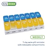 Ezy Dose Weekly (7-Day) AM/PM Pill Organizer, Large Case, Blue/Yellow | Daily Vitamin & Supplement Medicine Box, Spacious Pop-Out Compartments, 2 Times a Day Pill Holder, Travel-Friendly, BPA-Free