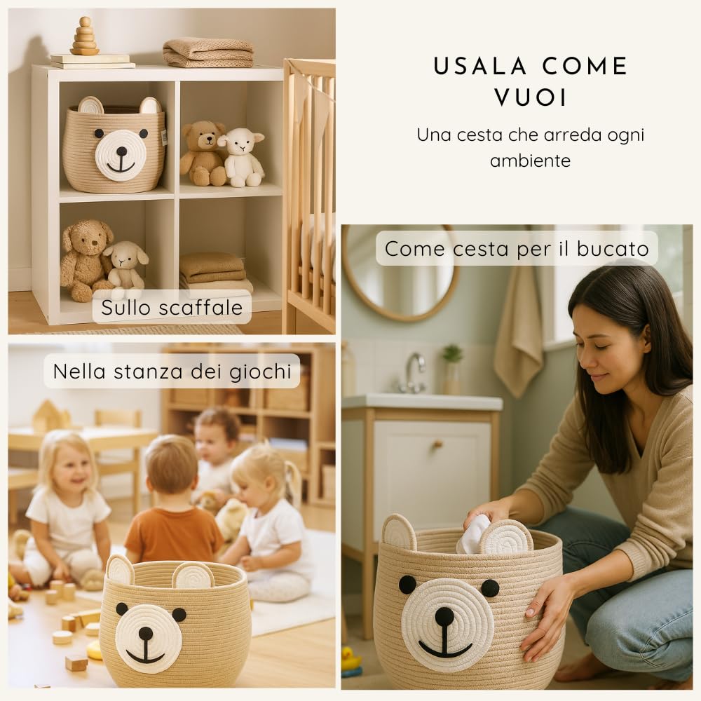 BELMIN Cesta Giochi Bambini Ø35cm – Cesto Portaoggetti Capiente e Stabile, Perfetto come Porta Peluche e Contenitore per la Cameretta