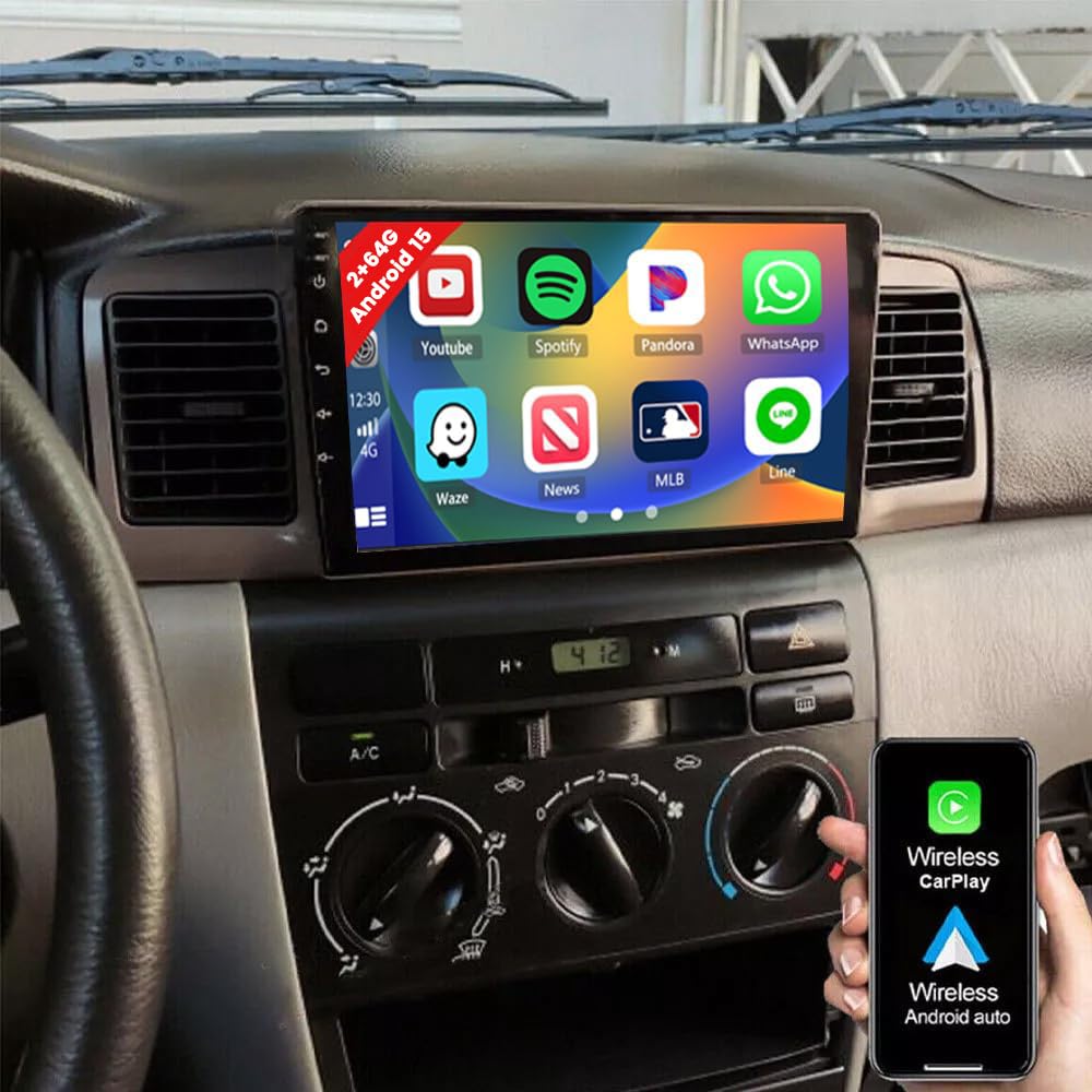 [2g+64g] wireless carplay radio for toyota corolla ex 2005-2012 android auto, 9 inch touch screen android 13 car stereo with gps wifi bt fm/rds backup camera swc