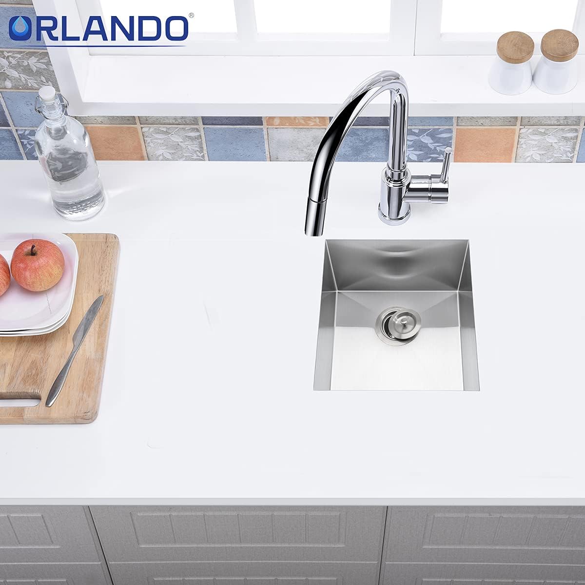 Hottest Sales ORLANDO -15x13 Inch Undermount Stainless Steel Single Bowl Kitchen Sink, Bar / Prep Sinks 18 Gauge With Strainer