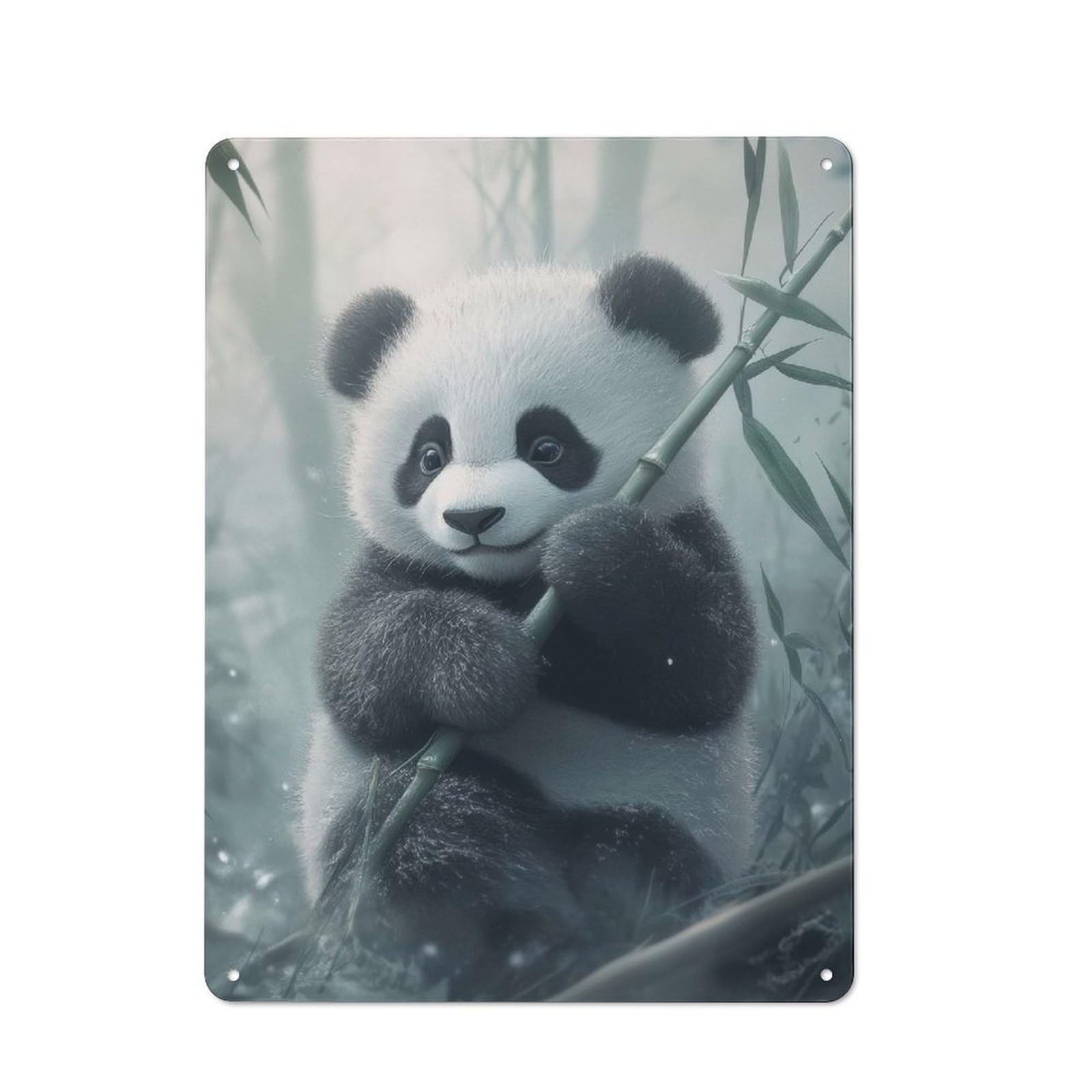 Metal Wall Sign 40x30cm Featuring Cute Panda with Bamboo Shoot for Garage Or Workshop, Suited to Workshop Owners