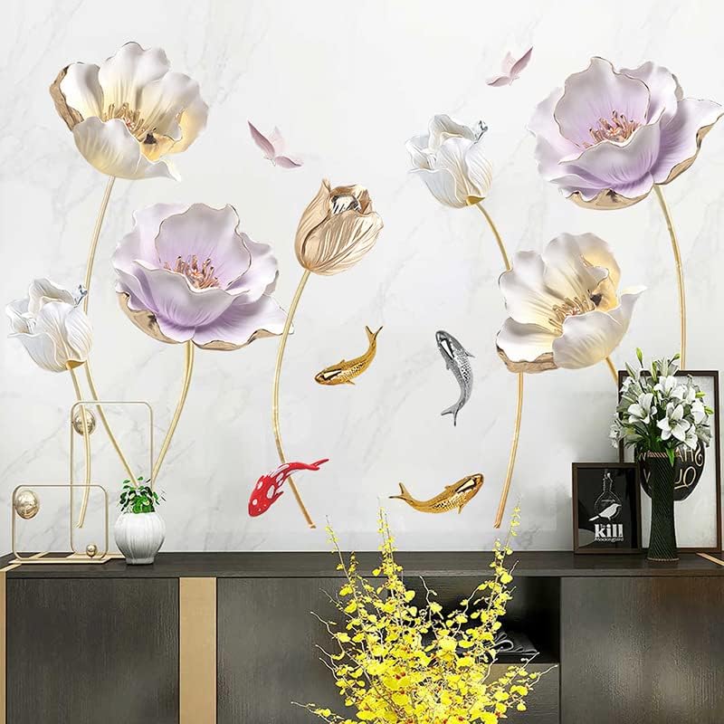 Miniatura 4 de Calcomanías de pared gigantes de flores doradas para pared flores de tulipán de loto calcomanías de pared florales de bricolaje extraíbles y