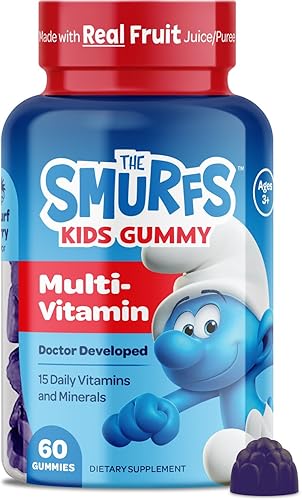 The Smurfs Kids - Gomitas multivitamínicas con 15 vitaminas y minerales diarios para el crecimiento y el desarrollo, hechas con fruta real en una