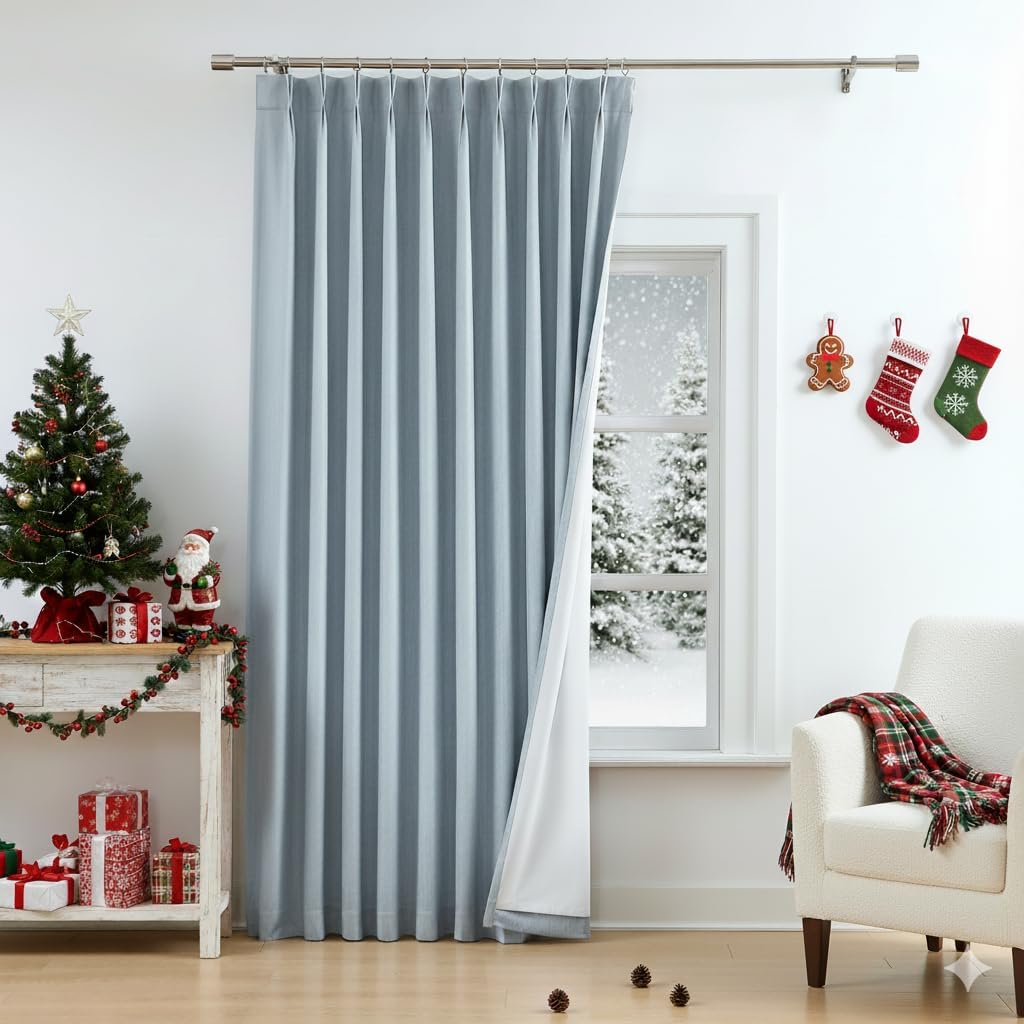 WEST LAKE Dusty Blue Bailey French Pleated Blackout Curtains with Liner 90 Inches Long,Modern Room Darkening Drapes for Bedroom Living Room Patio,Energy Efficient Window Treatment,60 Wx90 L,1 Panel