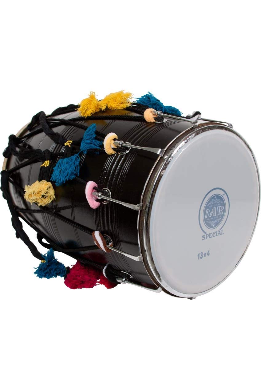 Modfash Blemished Punjabi Bhangra Dhol Natural Color with Synthetic and Goatskin Heads, neem and Sheesham Wood with Free Carry Case