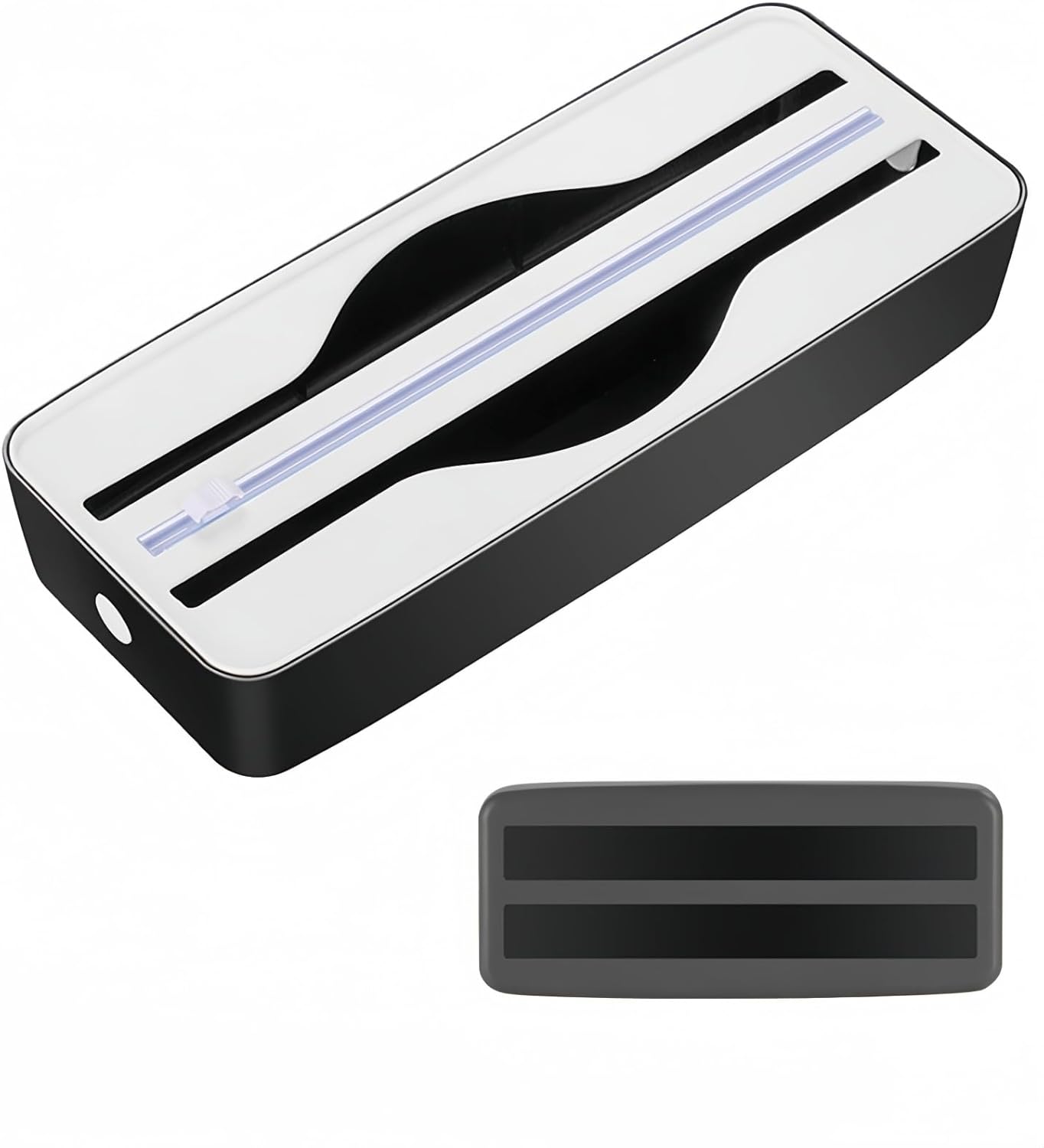 wrap Dispenser with Cutter?2 in 1 Plastic Wrap Dispenser, for Kitchen Plastic Wrap, Wax Paper and Aluminum Foil Dispenser, Maximum Replacement Roll 12 Inch * 492 Feet (Double Magnetic) (Black)