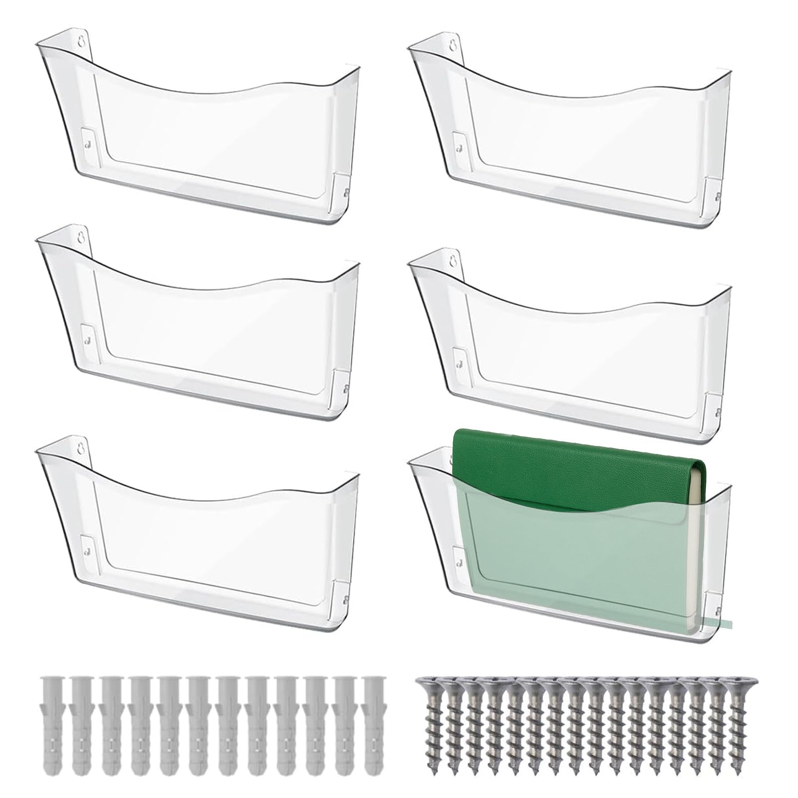 Voittozege 6 Pcs Clear Plastic Wall Folders Acrylic File Holder, 13.4x6.9 Inch Single Acrylic Wall File Organizer for Office and Home