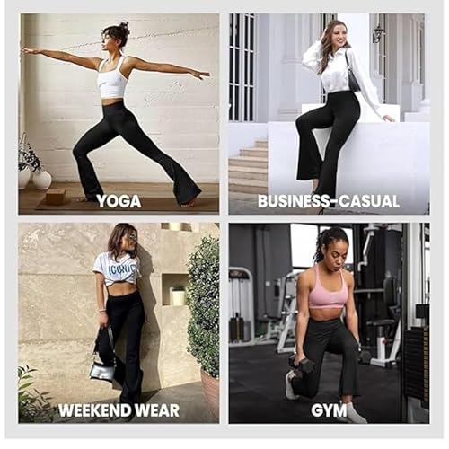 2 Pack Women’s Flared Trouser High Waist Bootcut Pants – Black Ribbed Stretch Trousers 29"/31" Lengths | Twin Pack Flare Work Slack Women Gym Office Pull Up Bootleg Yoga Bottoms- Black 14W/29L - Image 3