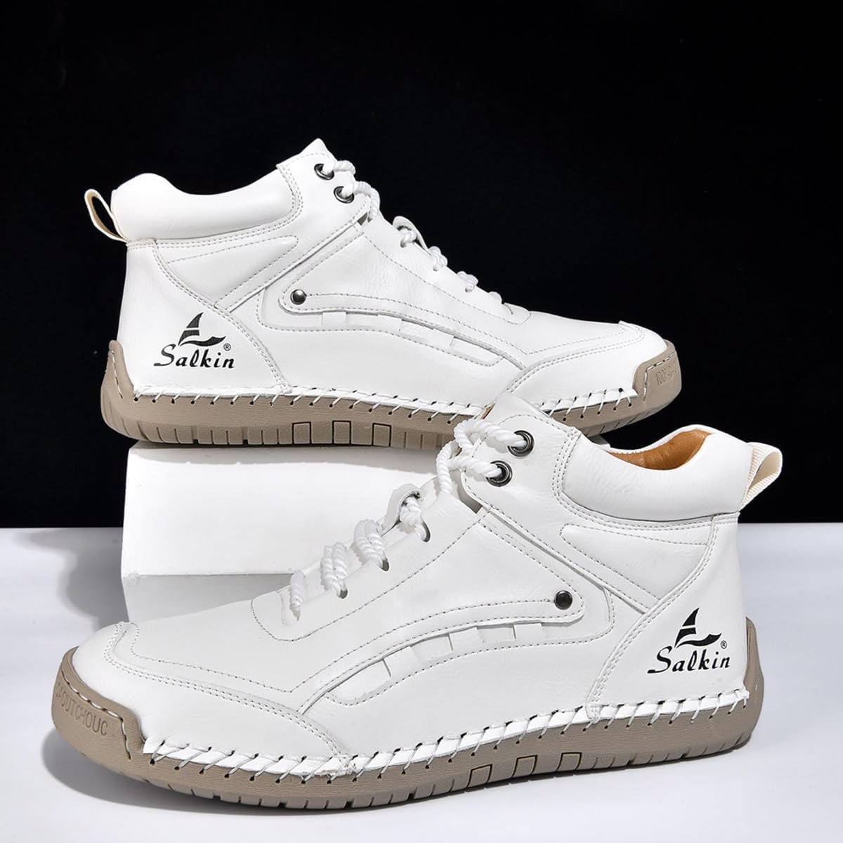 Men's Comfortable Handmade Wide-Fit Leather Shoes Breathable Waterproof, Arch Support, Anti-Slip Outdoor Hiking Shoes Lace Up Handmade Ankle Chukka Boots Walking Driving Sneakers