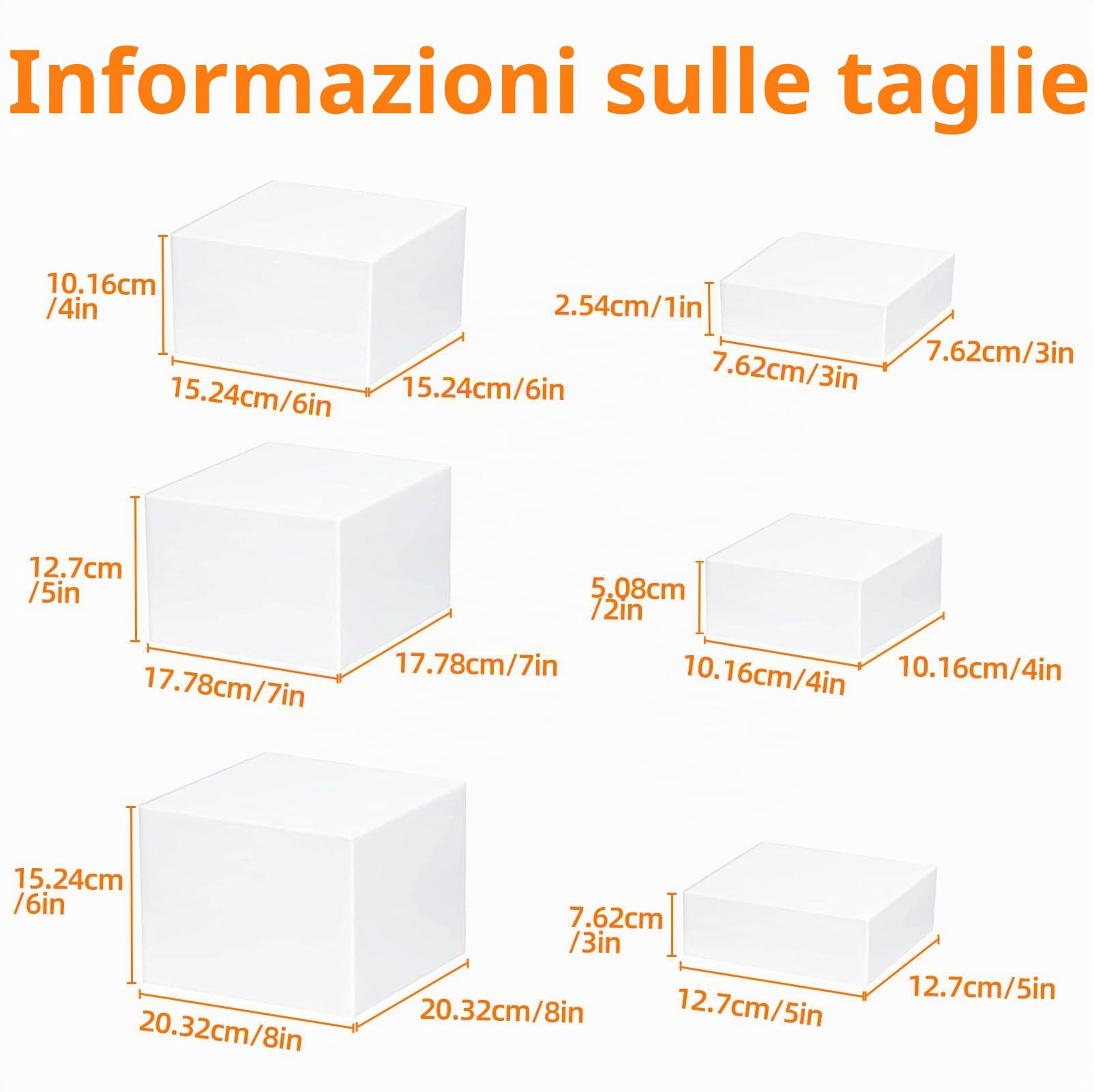 6Pcs Espositore Buffet Aperitivo con Fondo Cavo 3/4/5/6/7/8in, Supporti Cubico Plastica Dessert, Alzate Buffet Acrilico Bianco, Supporto Annidabile, Porta per Torte, Oggetti da Collezione, Gioielli